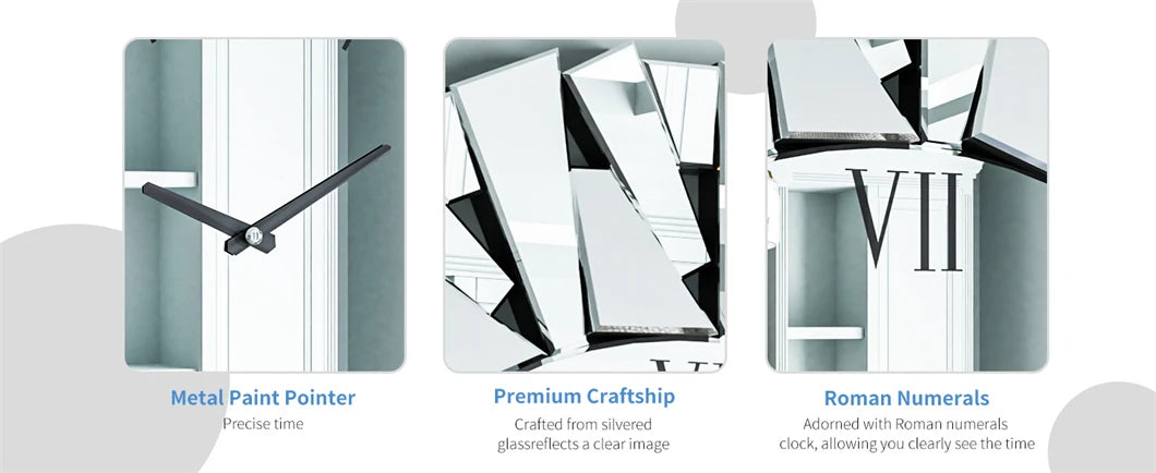 3D Mirrored Round Sunburst Wall Clock Roman Numerals