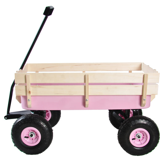 Outdoor Wagon Garden Cart With Wood Railing Air Tires