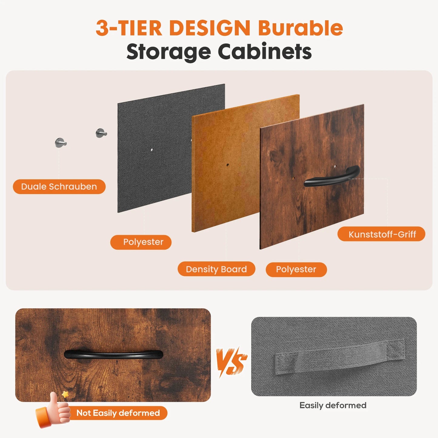 JHK 48IN Dresser For Bedroom With 5 Fabric Drawers Nightstand Wardrobe Steel Frame Closet For Clothes Storage Cabinet Furniture