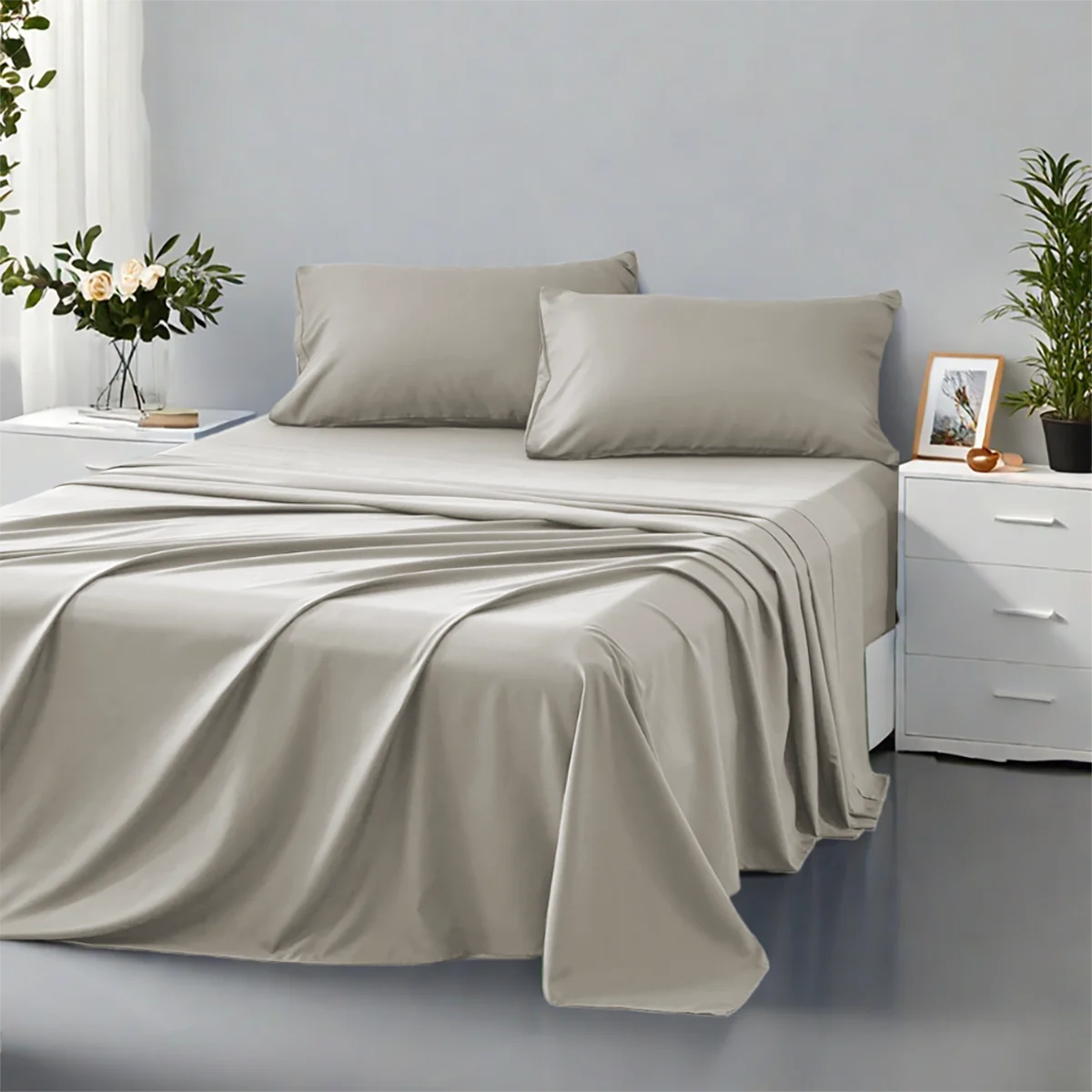 3/4Pcs soft solid color fashionable home bedding set, suitable for all seasons,1 fitted sheet, 1 flat sheet, 1/ 2 pillowcases