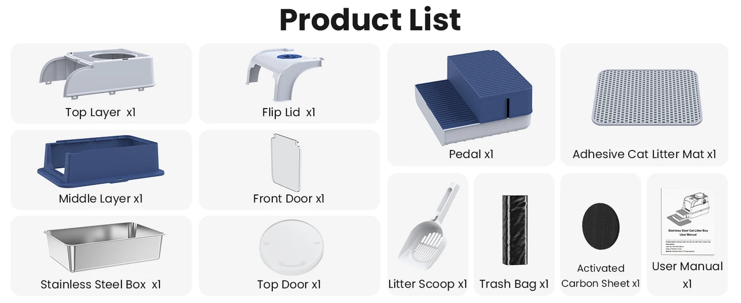 Cityflee Stainless Steel Cat Litter Box With Lid And Scoop