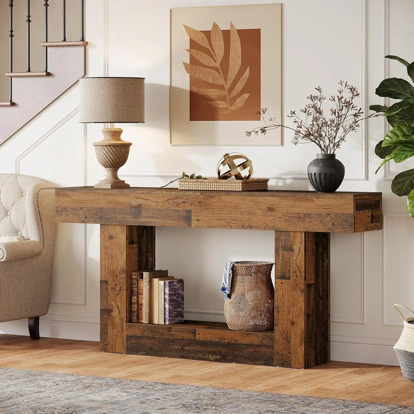Tribesigns Farmhouse Console Table With U Shaped Base