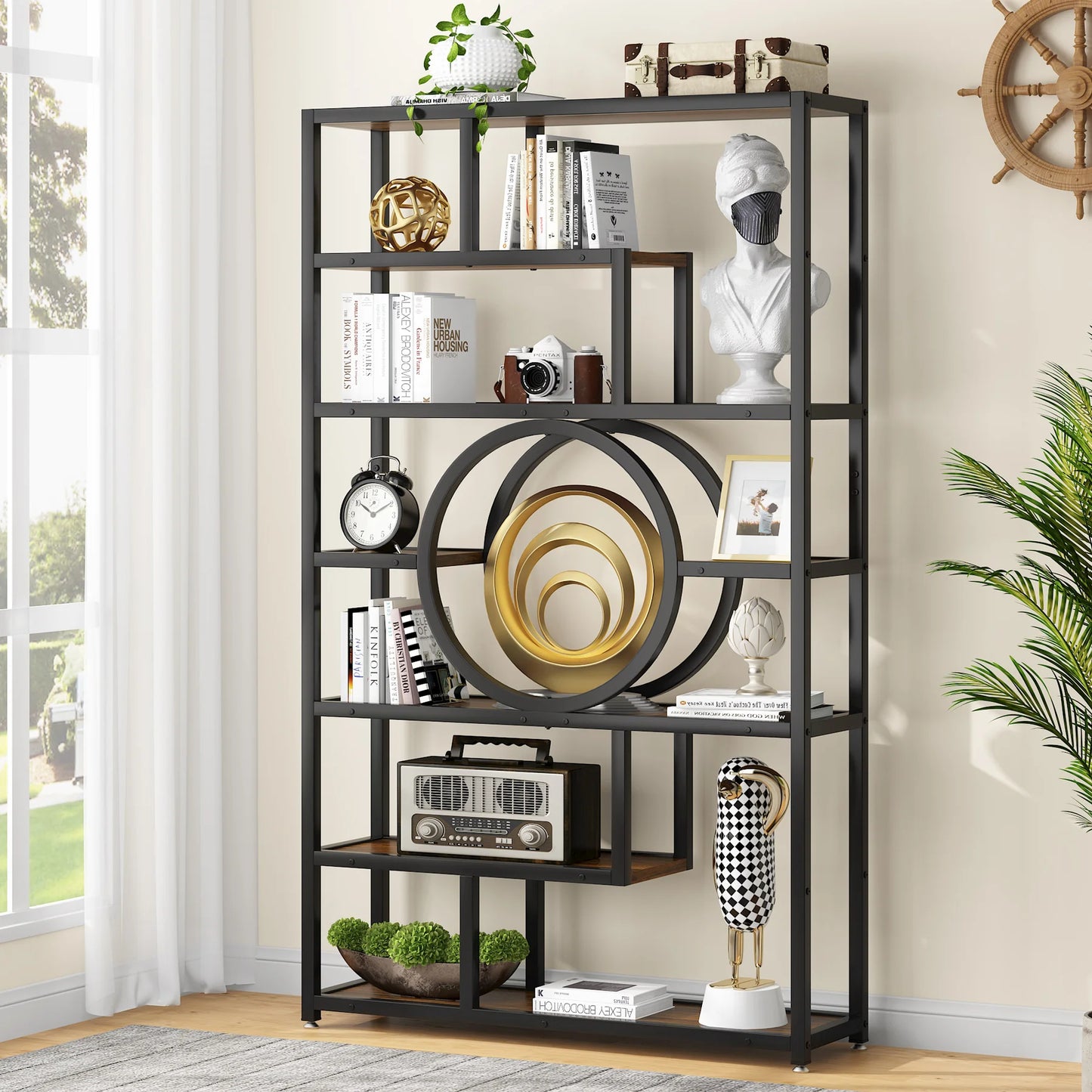 Tribesigns Industrial Etagere Bookshelf Freestanding Tall Display Shelf