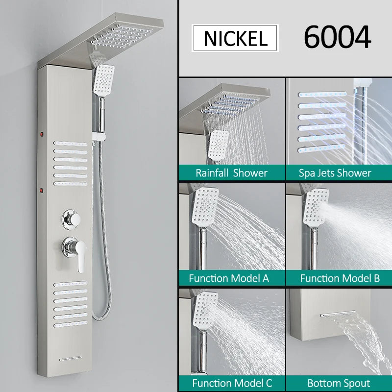 Quyanre LED Shower Panel Tower System With Rainfall Massage Jets