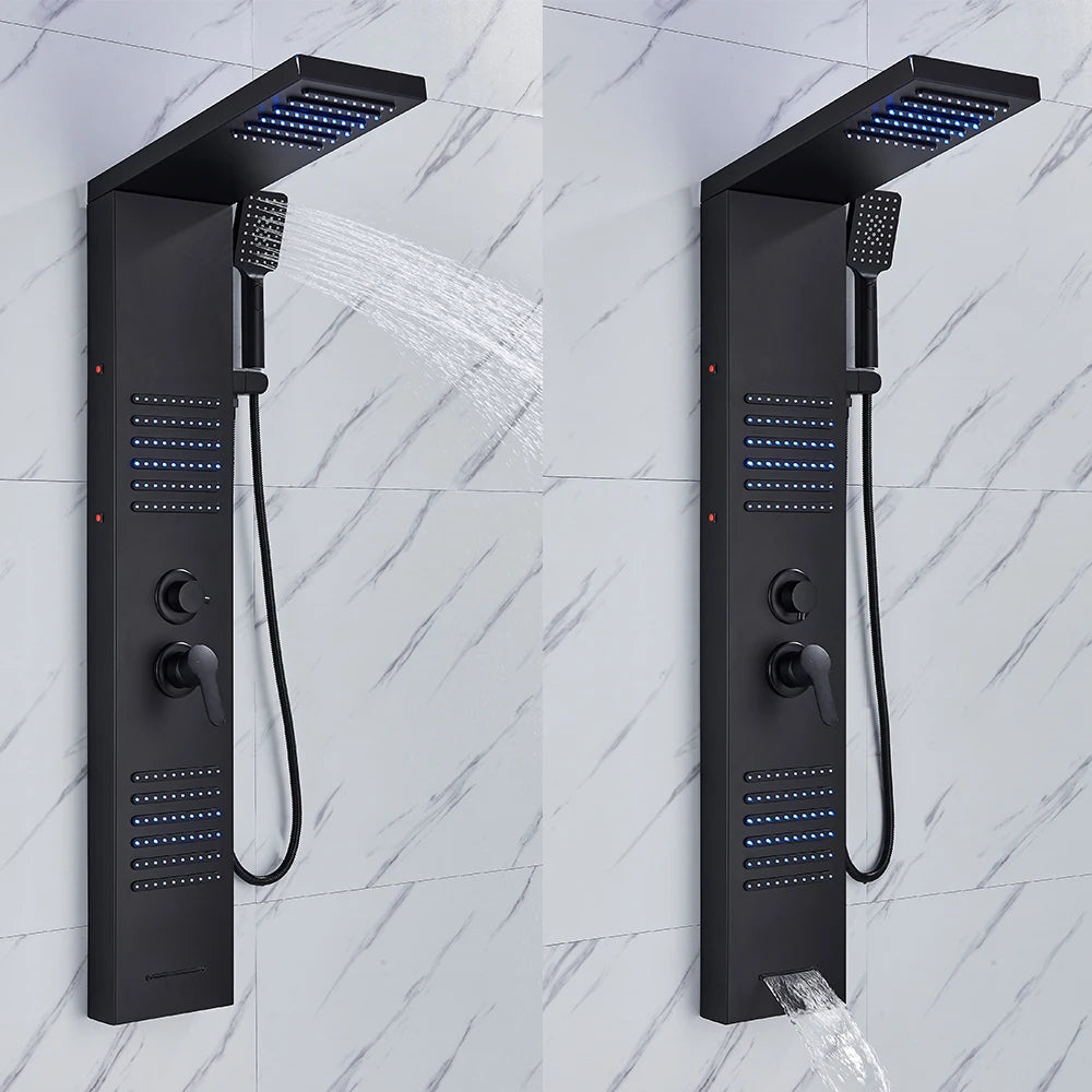 Quyanre LED Shower Panel Tower System With Rainfall Massage Jets