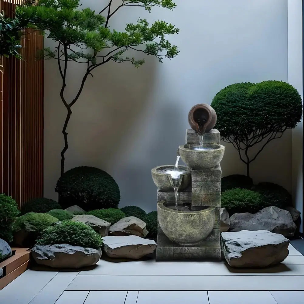 Flowing Water Rockery Fountain Ornament With Led Light For Garden