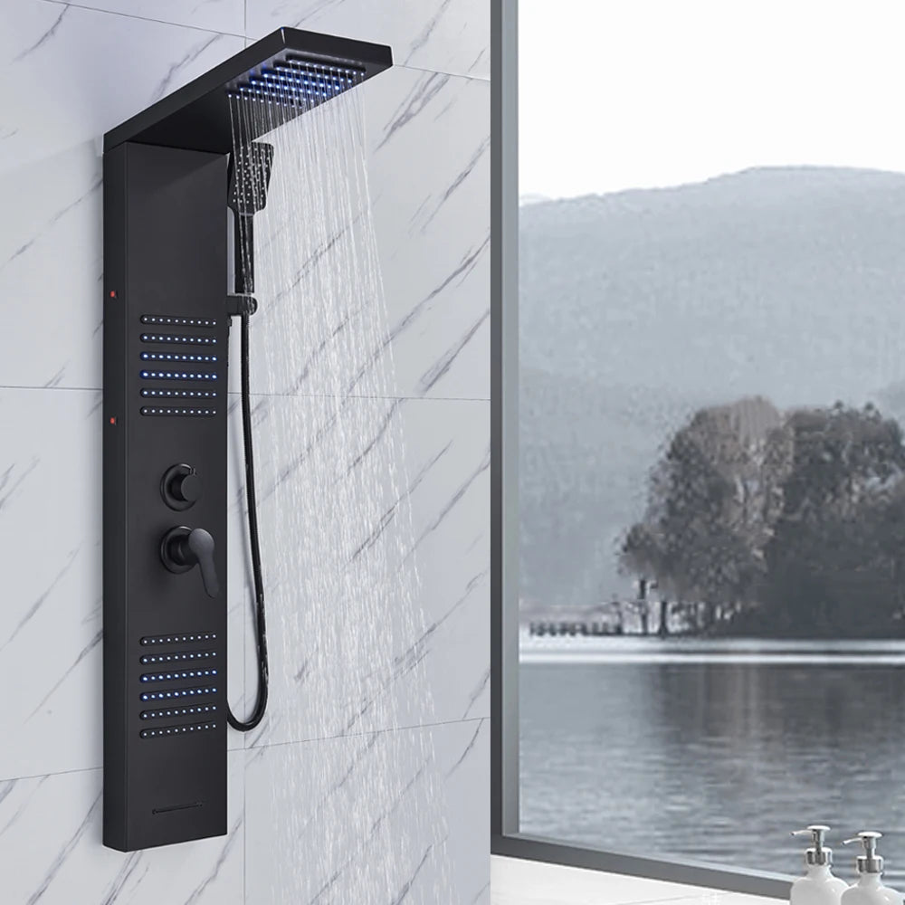 Quyanre LED Shower Panel Tower System With Rainfall Massage Jets