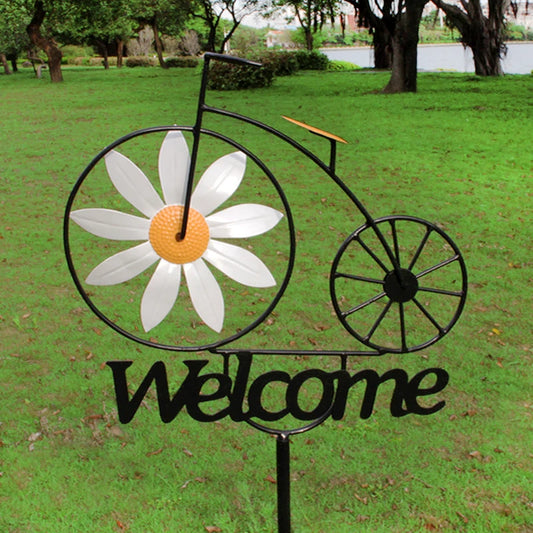 Outdoor Garden Daisy Windmill Decoration Metal Yard Art