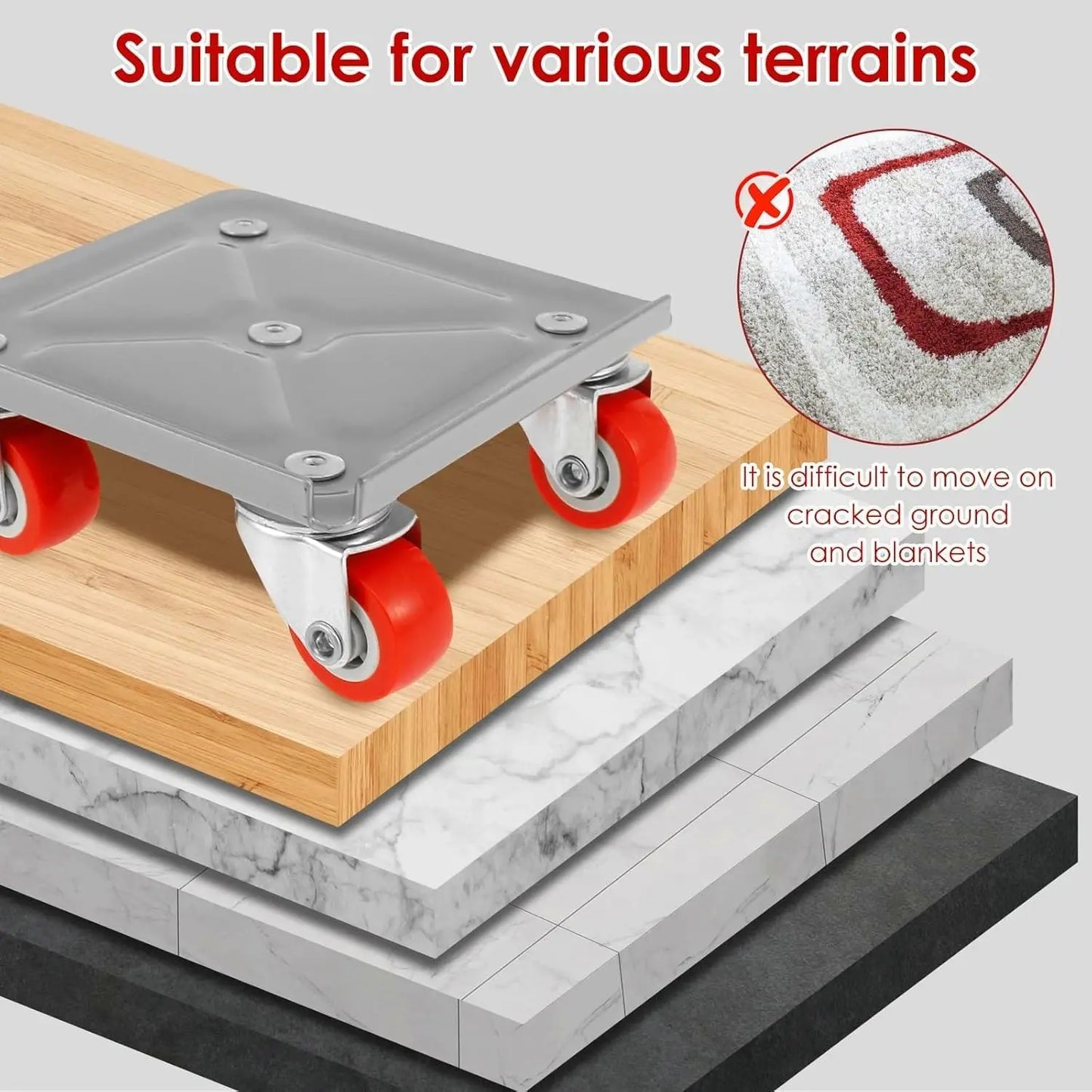 Furniture Movers With Wheels 4 Wheel Dolly With 360 Rotation Rubber Wheels