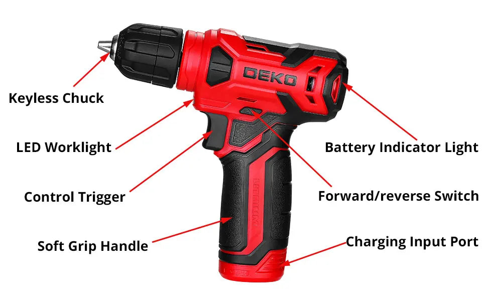 DEKO 8V Cordless Drill Set 126 Piece Home Tool Kit