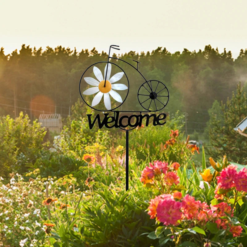 Outdoor Garden Daisy Windmill Decoration Metal Yard Art