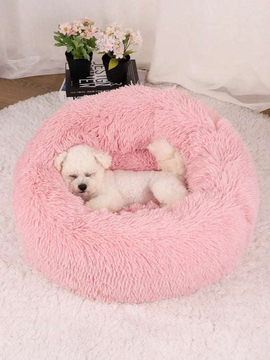 Luxurious Plush Round Pet Bed For Small To Medium Pets