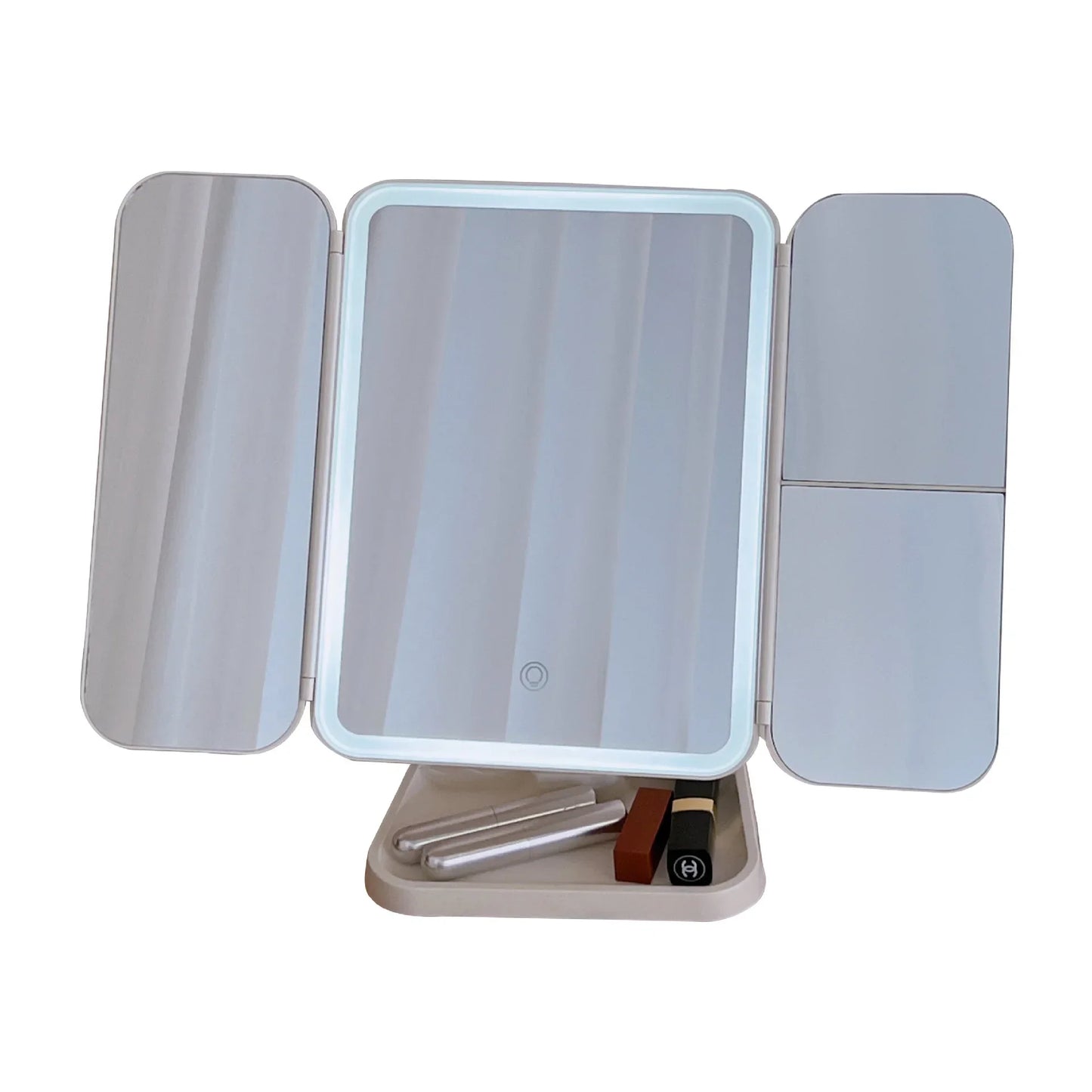 Trifold Vanity Makeup Mirror With Dimmable LED Lighting System Integrated