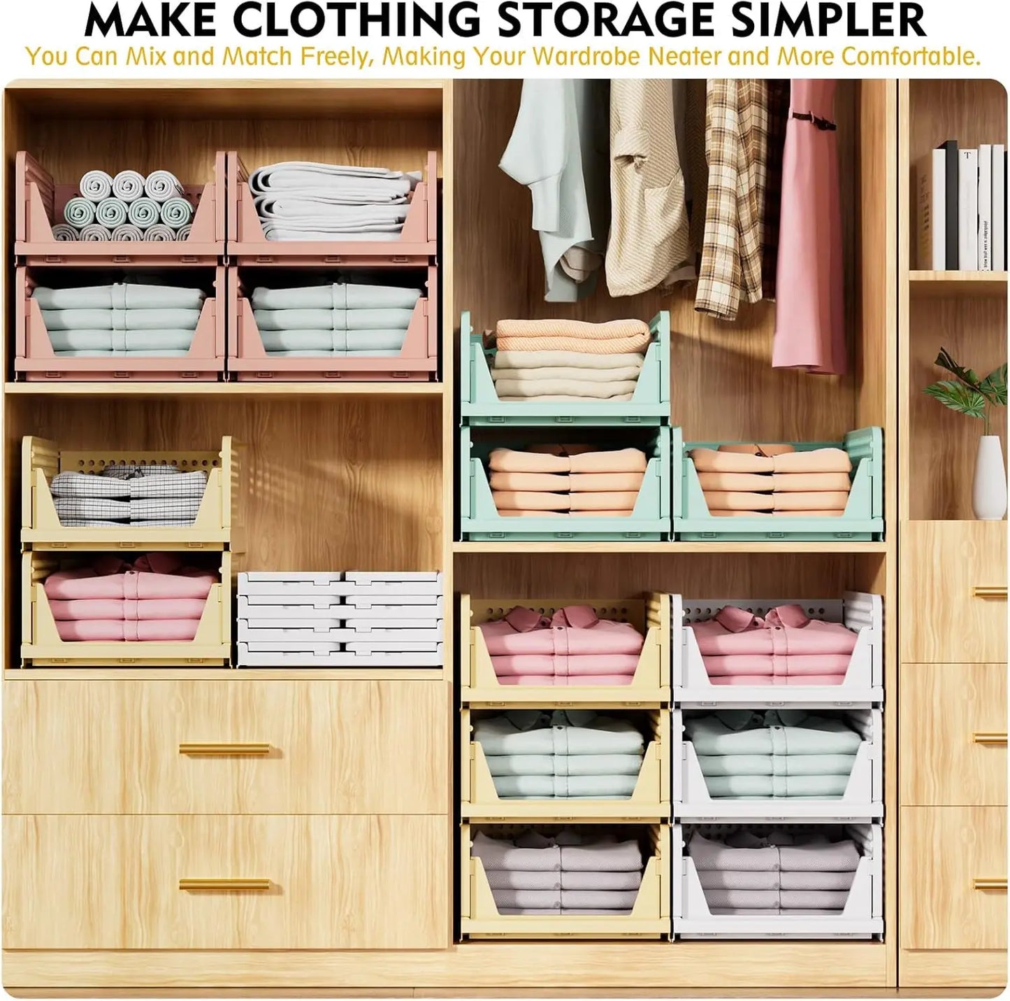 Foldable Stackable Closet Organizer Boxes 5 Pack Multifunctional Storage