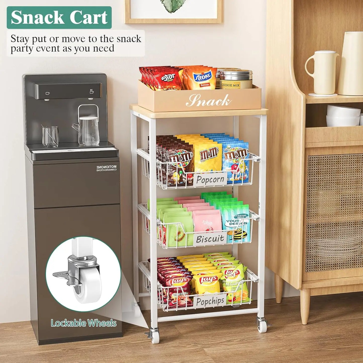 4-Tier Rolling Kitchen Cart With Wood Top And Drawer Baskets