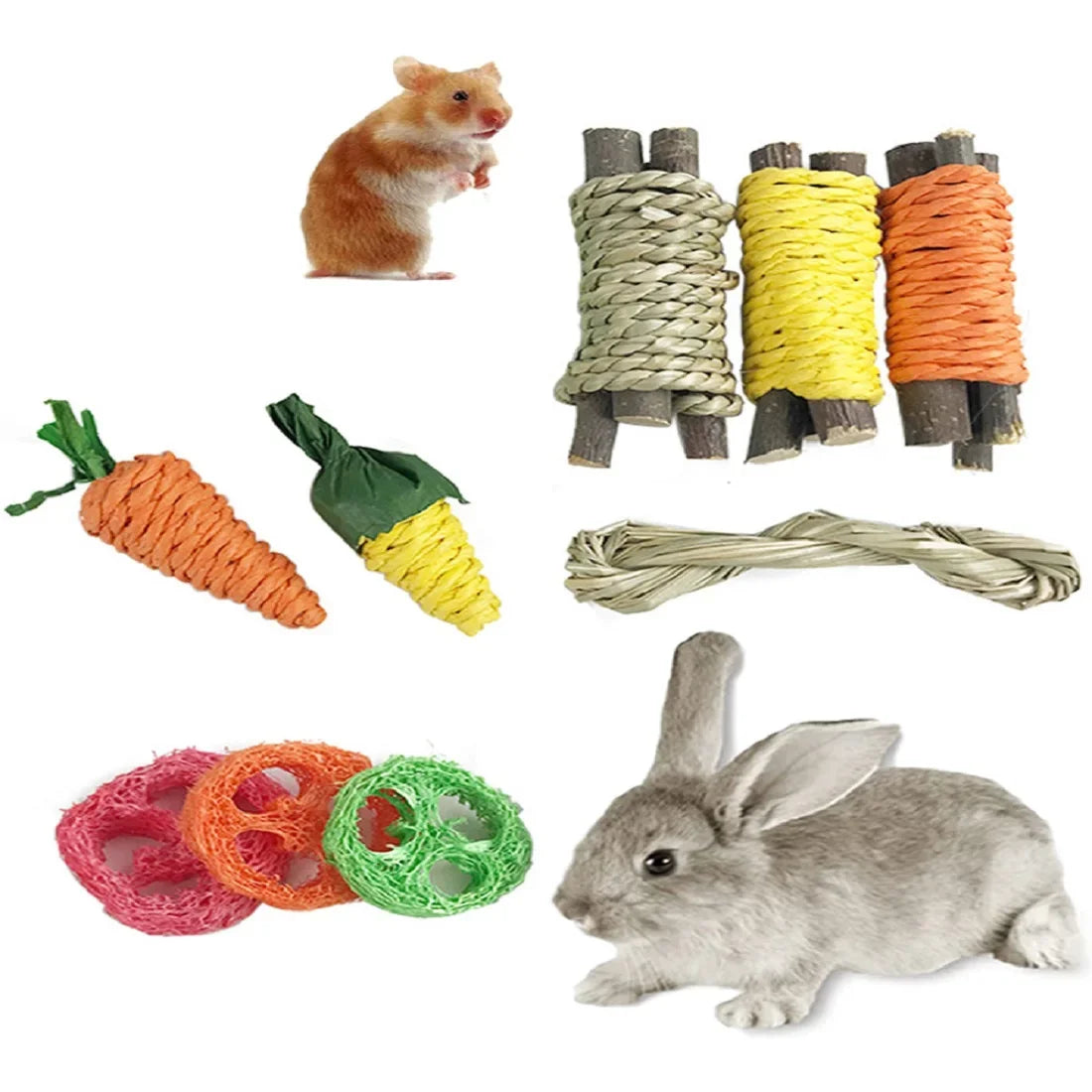 Small Pet Tooth Grinding Chew Toy Set For Rabbits Hamsters