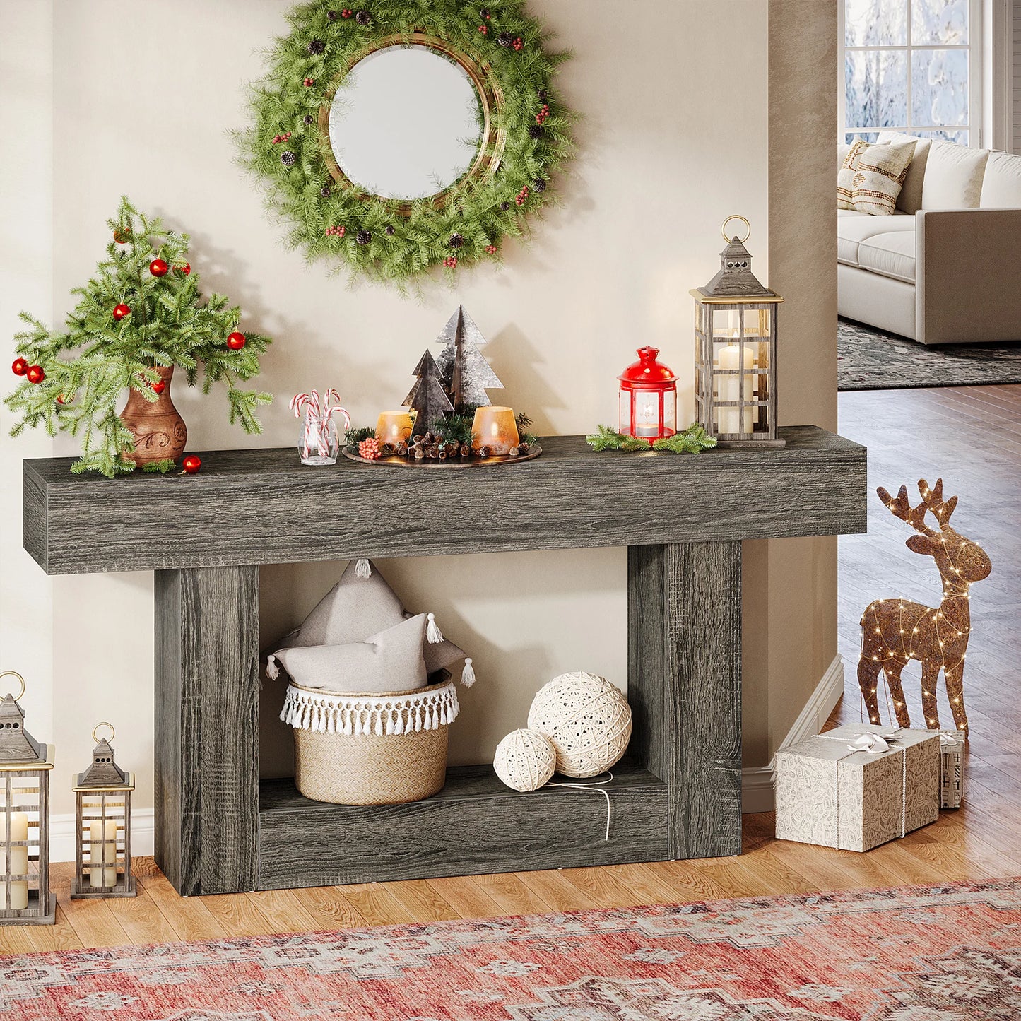 Tribesigns Farmhouse Console Table With U Shaped Base