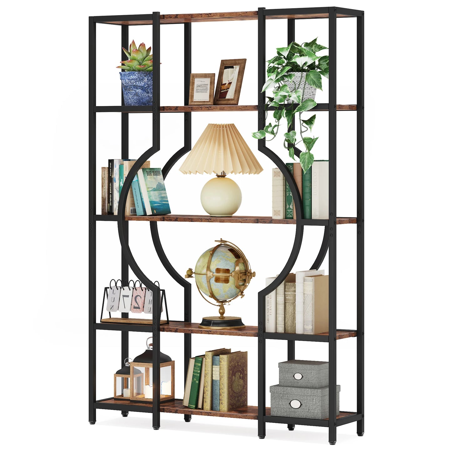 Tribesigns Industrial Etagere Bookshelf Freestanding Tall Display Shelf