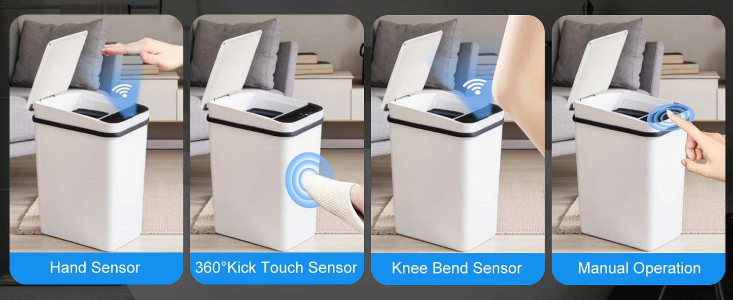 2 Pack 12L Bathroom Automatic Trash Cans Touchless Motion Sensor Slim with Lid for Bathroom Bedroom Living Room Office White