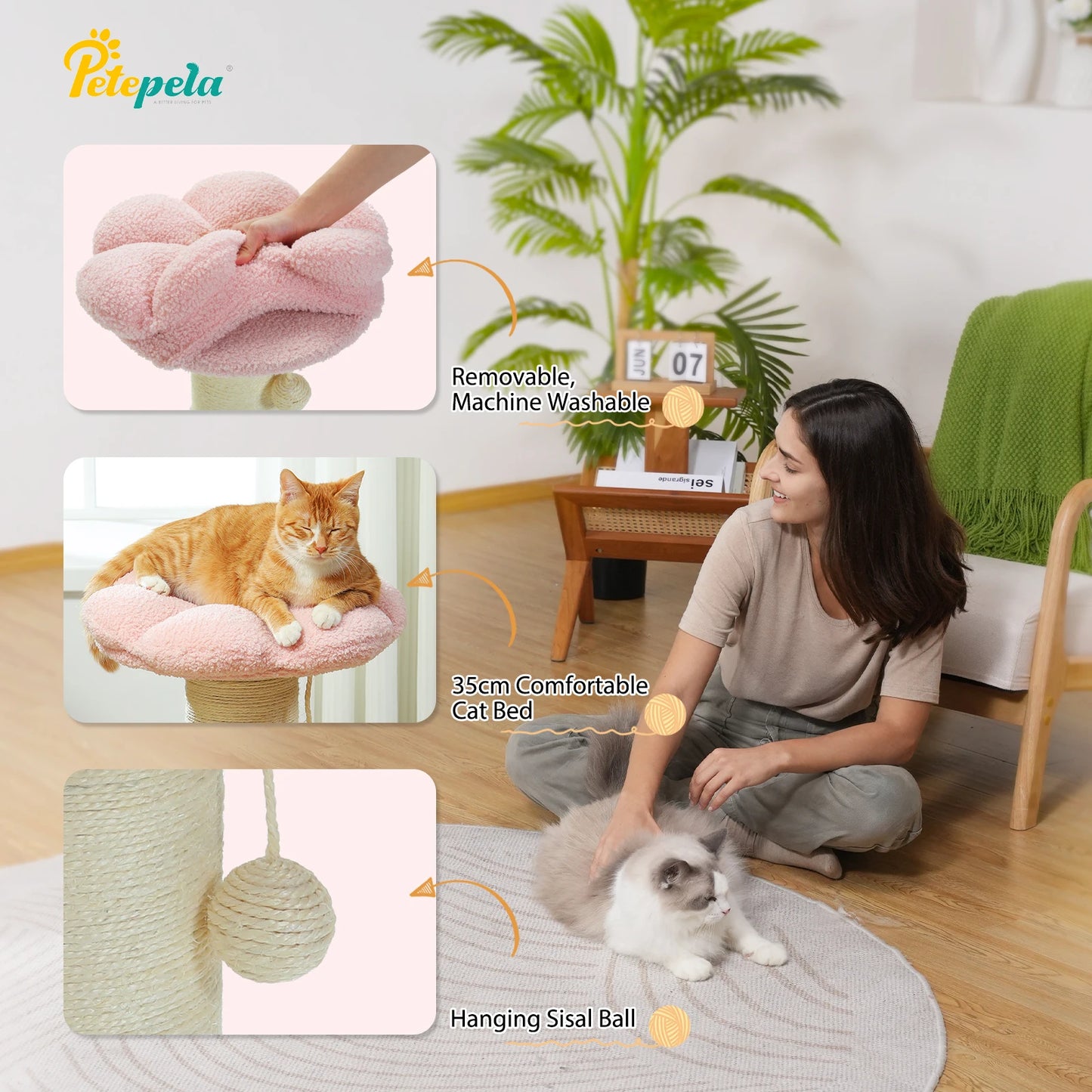 PAWZ Road Flower Small Cat Tree Scratching Post Natural Sisal