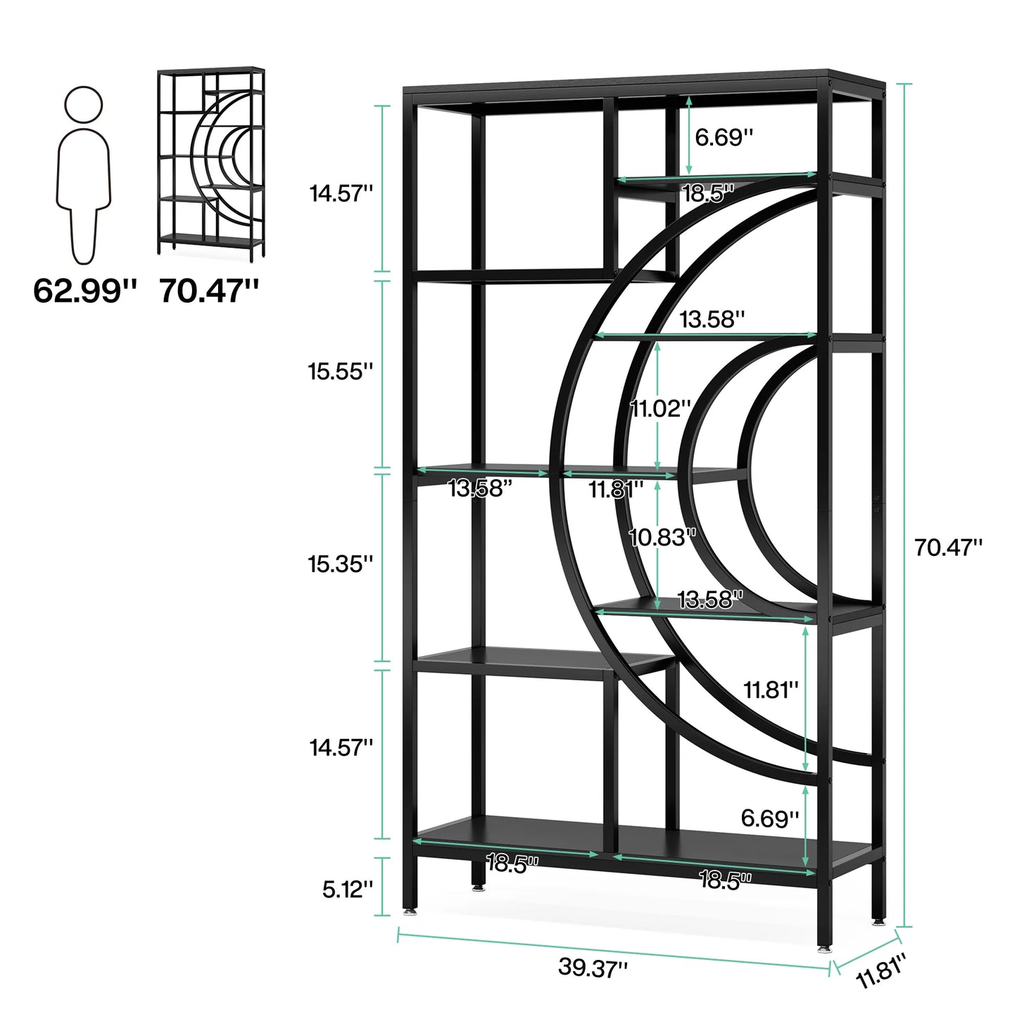 Tribesigns Industrial Etagere Bookshelf Freestanding Tall Display Shelf