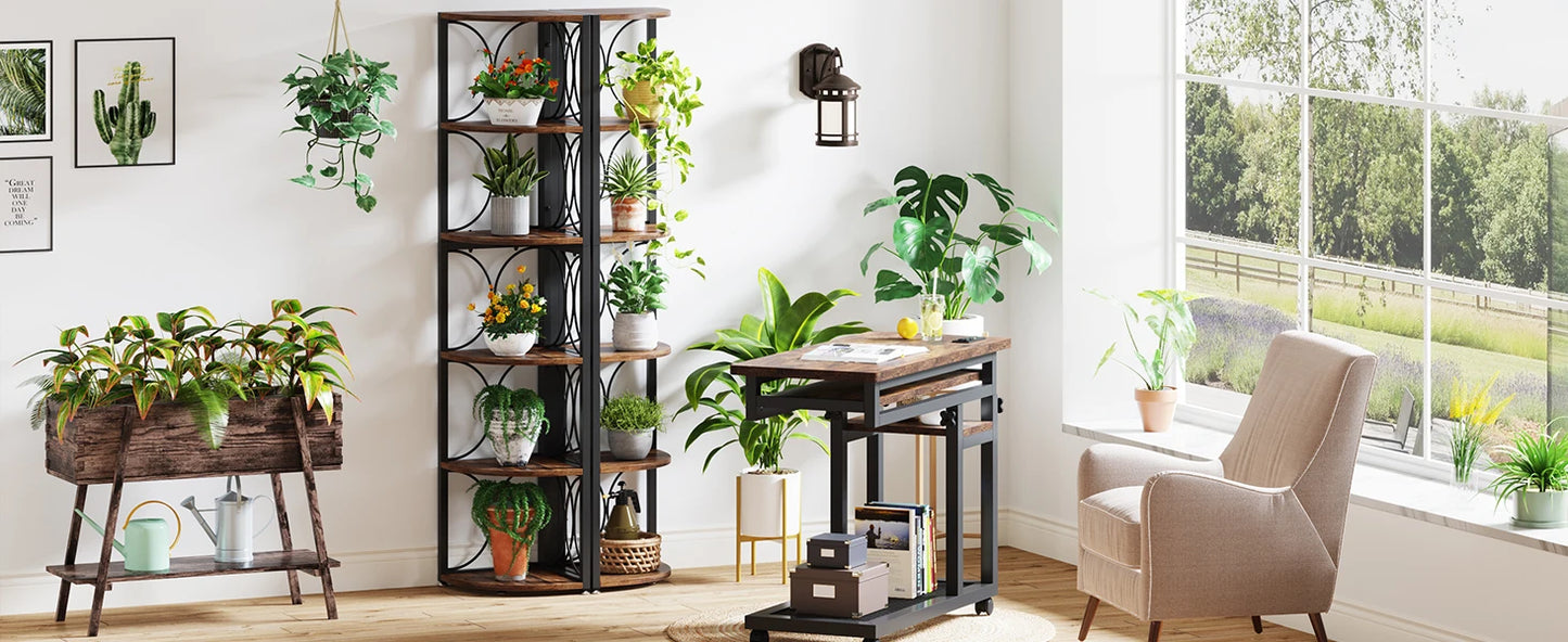 Tribesigns 6 Tier Rustic Corner Bookshelf Bookcase Storage Rack