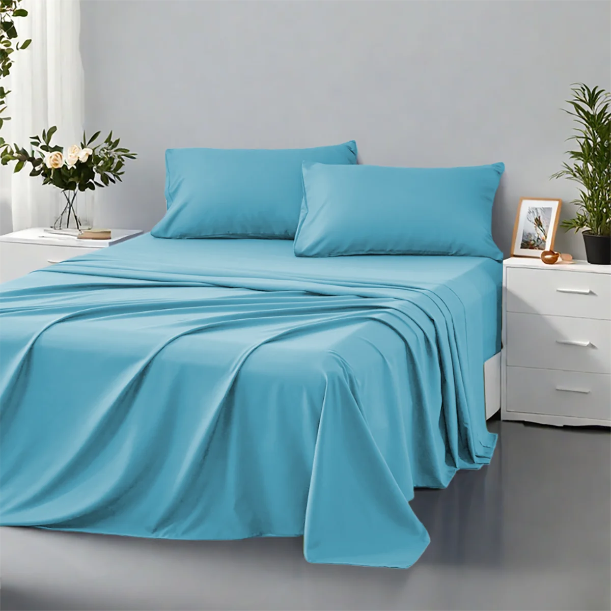 3/4Pcs soft solid color fashionable home bedding set, suitable for all seasons,1 fitted sheet, 1 flat sheet, 1/ 2 pillowcases