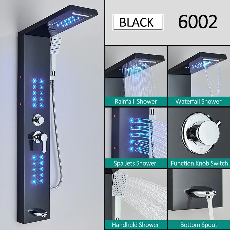 Quyanre LED Shower Panel Tower System With Rainfall Massage Jets