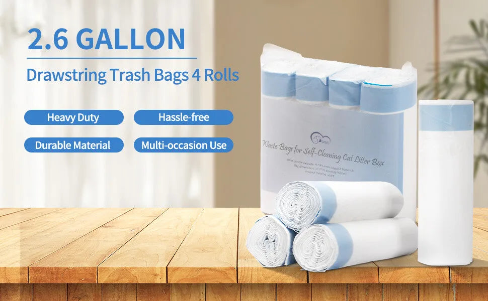 DOEL Self-Cleaning Cat Litter Box Poop Bags Drawstring Design 17x19in/45x50cm 4 Rolls Trash Bags 60 Counts Cat Litter Box Liners