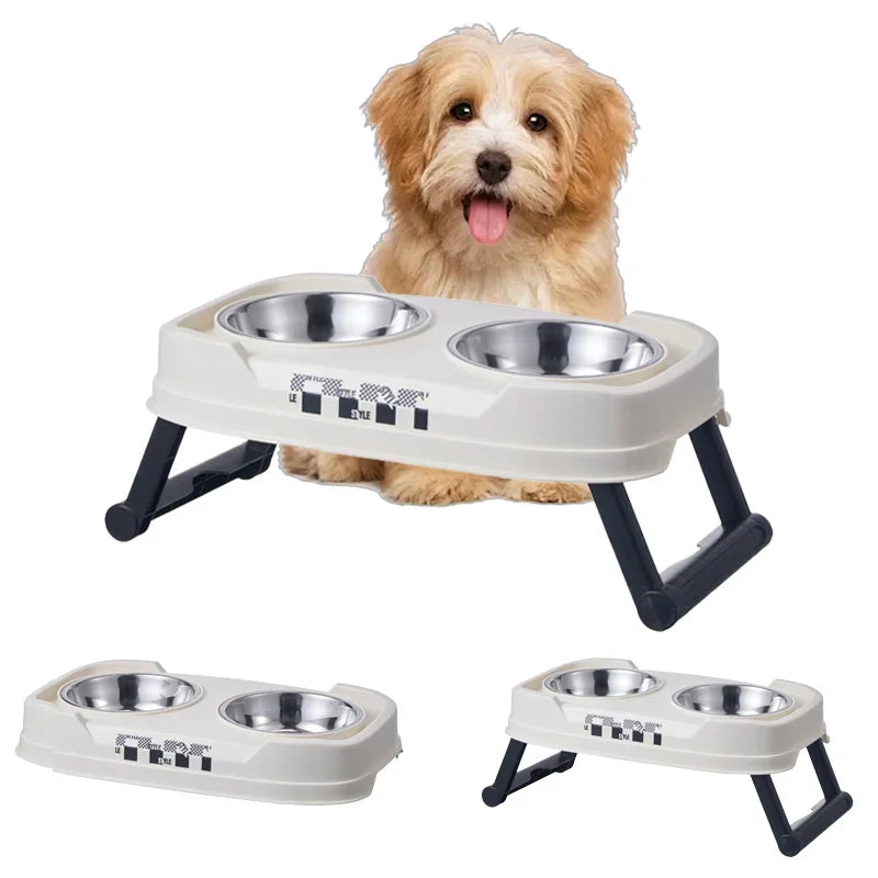 QWCH Pet Folding Elevated Bowl Anti Rollover Detachable Washable