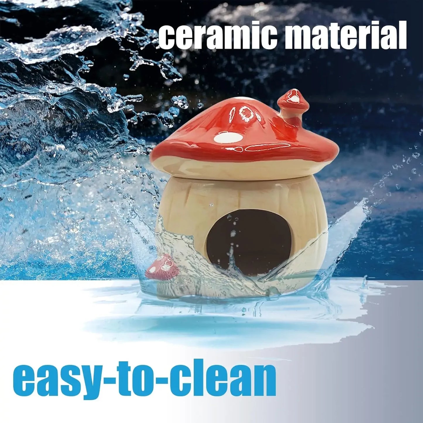 Mushroom Ceramic Hamster Hideout With Water Bottle Stand And Bowl