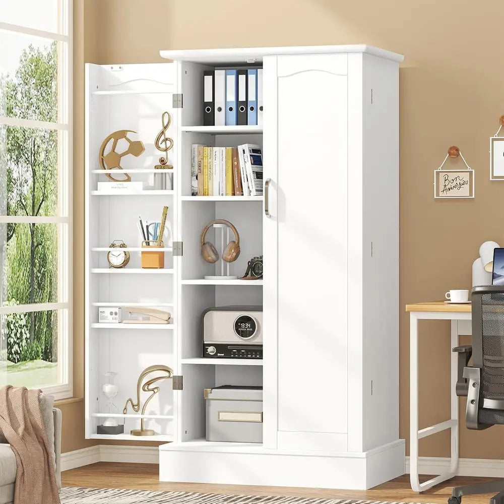 Freestanding Kitchen Pantry Cabinet With Doors And Adjustable Shelves