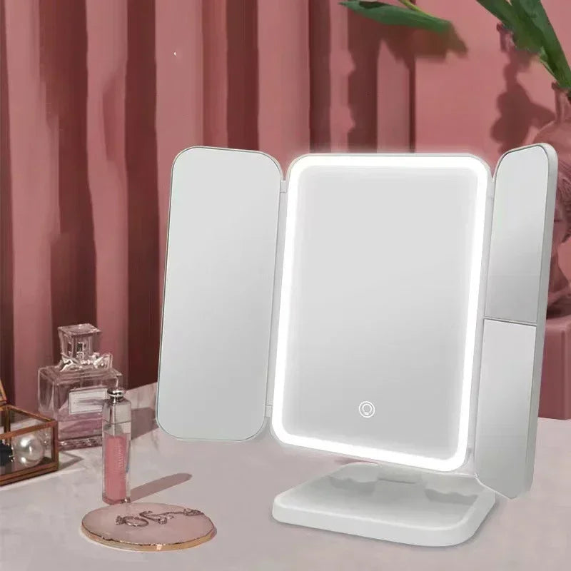 Trifold Vanity Makeup Mirror With Dimmable LED Lighting System Integrated