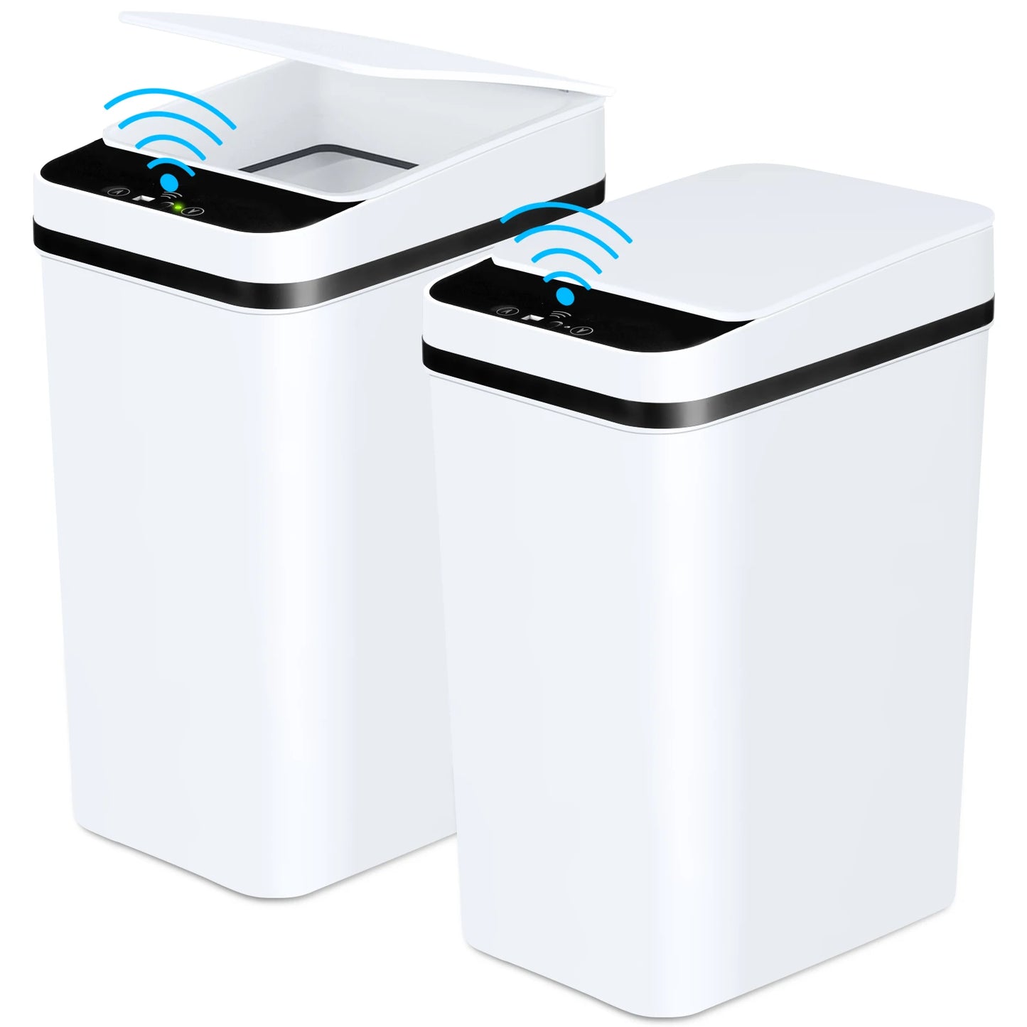 2 Pack 12L Bathroom Automatic Trash Cans Touchless Motion Sensor Slim with Lid for Bathroom Bedroom Living Room Office White