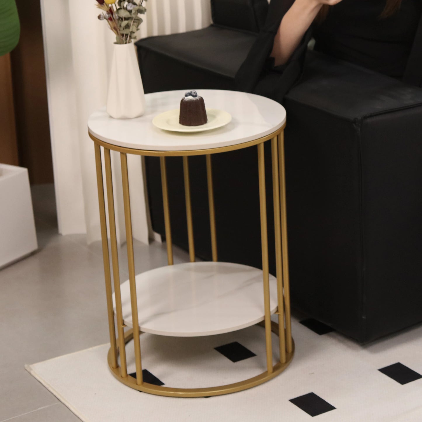 Wisfor 2-Tier Marble Side Table Round Coffee Table
