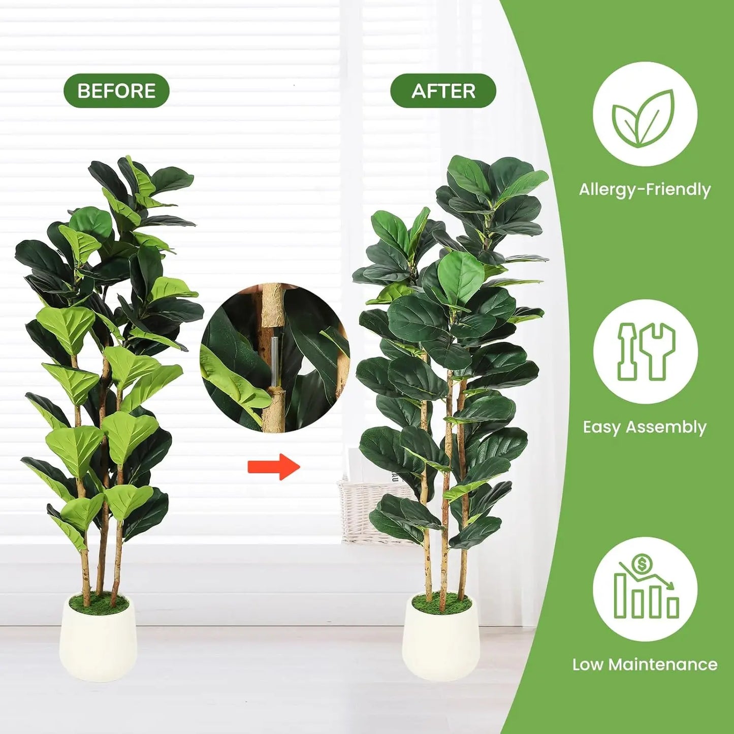 HiMISSCN Fiddle Leaf Fig Artificial Tree With Pot Indoor Decor