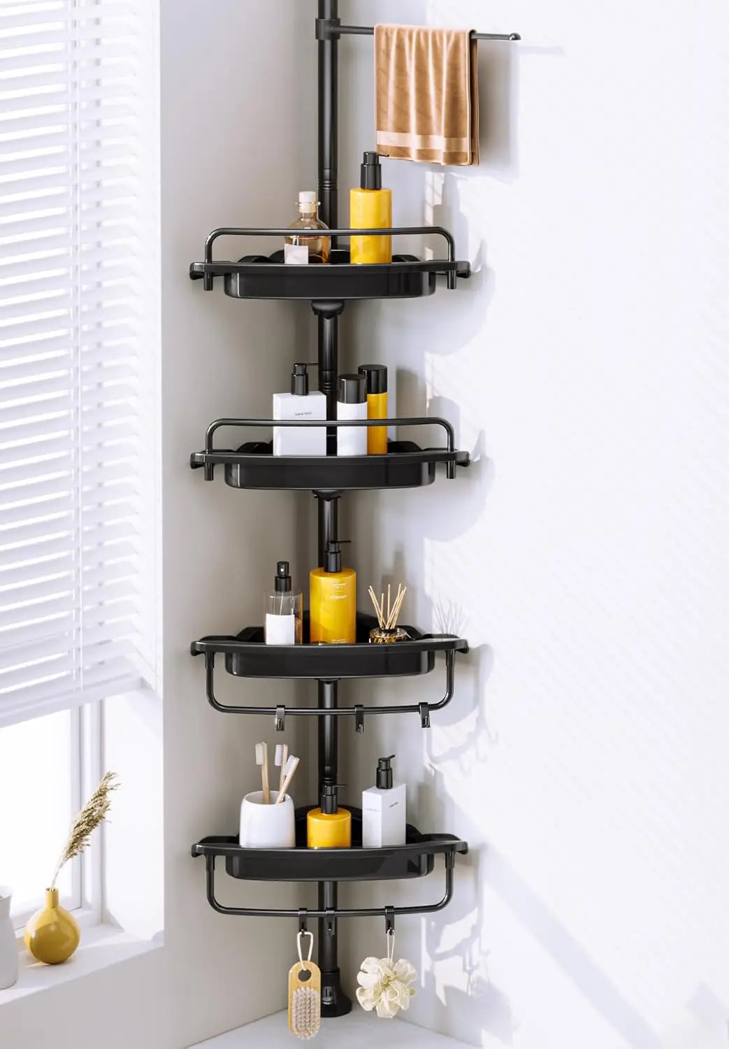 4-Tier Adjustable Shower Caddy With Tension Pole