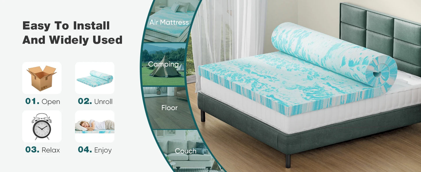 JHK Gel Memory Foam Mattress Topper