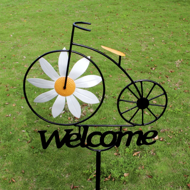 Outdoor Garden Daisy Windmill Decoration Metal Yard Art