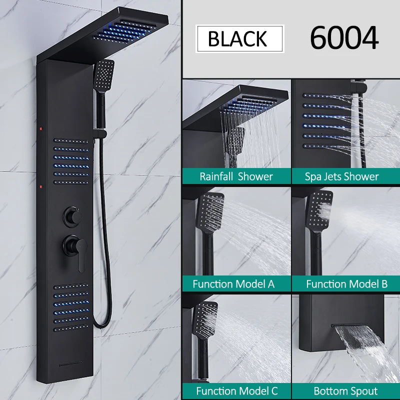 Quyanre LED Shower Panel Tower System With Rainfall Massage Jets