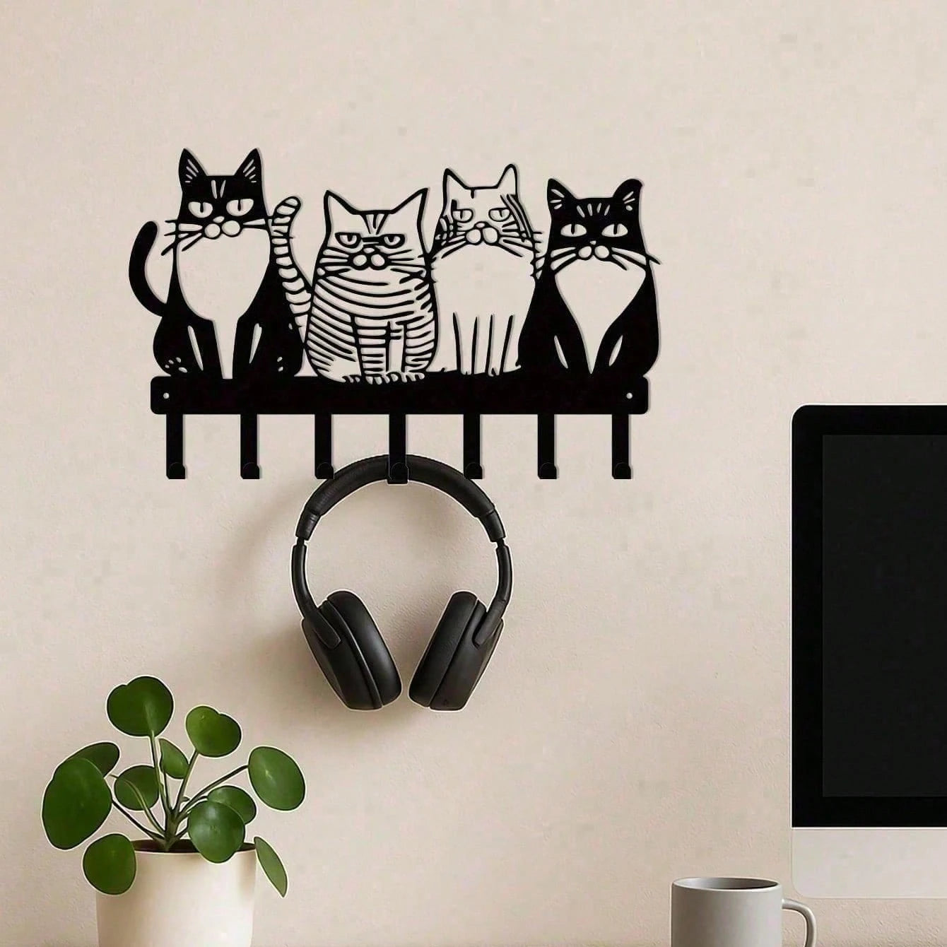CIFBUY Vintage Cat Wall Hooks Rustic Key Holder Entryway Gift