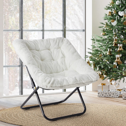 JHK Cozy Saucer Chairs With Soft Faux Fur Folding Lounge