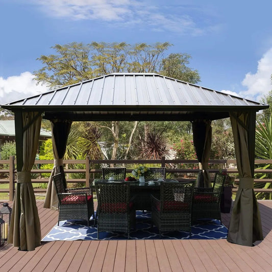 Rustproof Aluminum Hardtop Gazebo With Double Layer Sidewalls For Patio