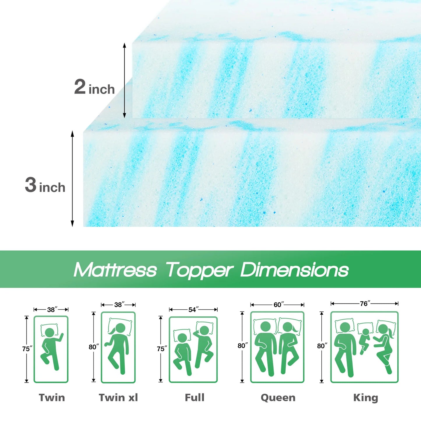 JHK Gel Memory Foam Mattress Topper