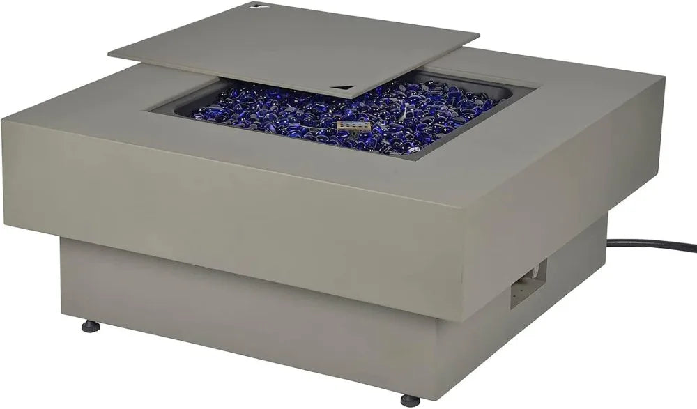 Outdoor Gas Fire Pit Table With Lid And Glass Rocks