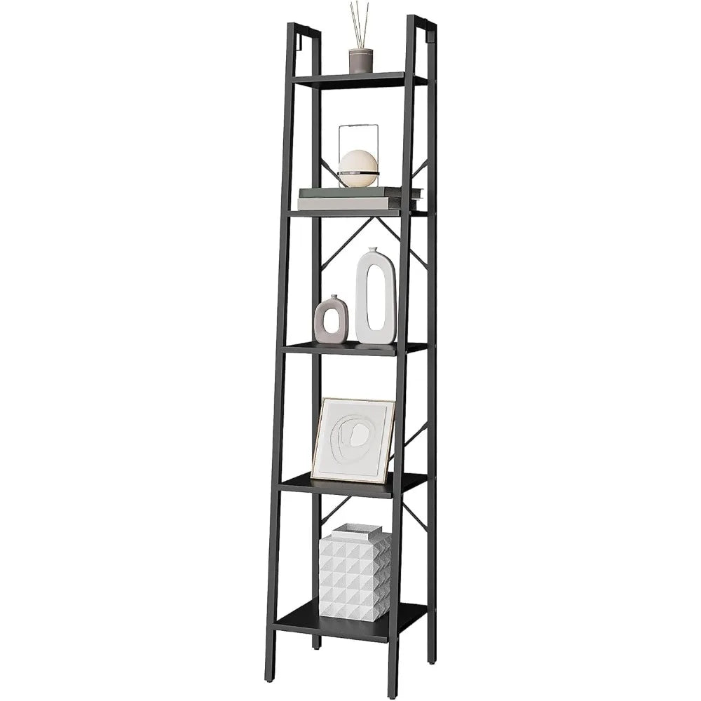 XIUWO Ladder Shelf Bookshelf With 2 Hooks Freestanding Corner Storage