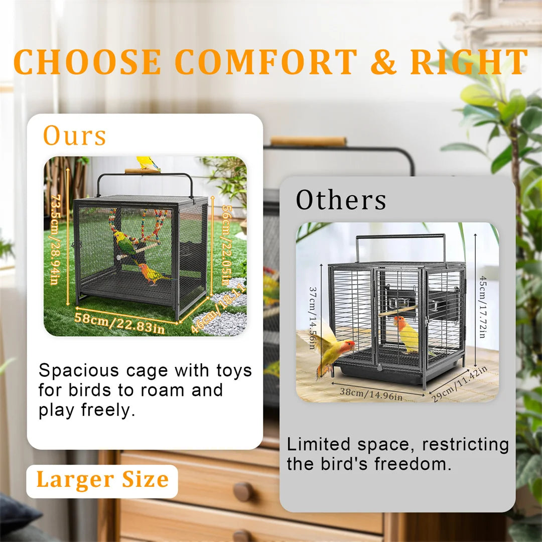 NONECN Portable Bird Cage Travel Carrier Playpen With Hammock Toy