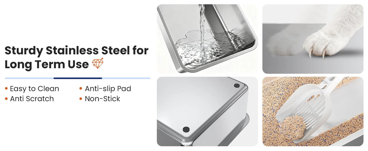 Cityflee Stainless Steel Cat Litter Box With Lid And Scoop