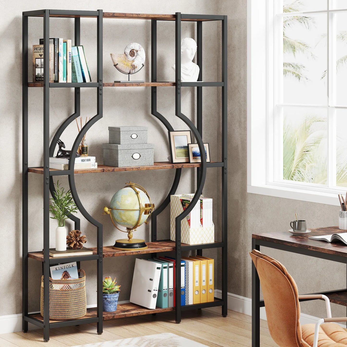 Tribesigns Industrial Etagere Bookshelf Freestanding Tall Display Shelf