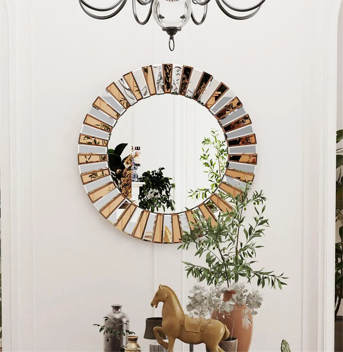 Decorative Round Starburst Wall Mirror Venetian Style